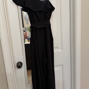 Gabby Skye Black One-Shoulder Jumpsuit with Belt